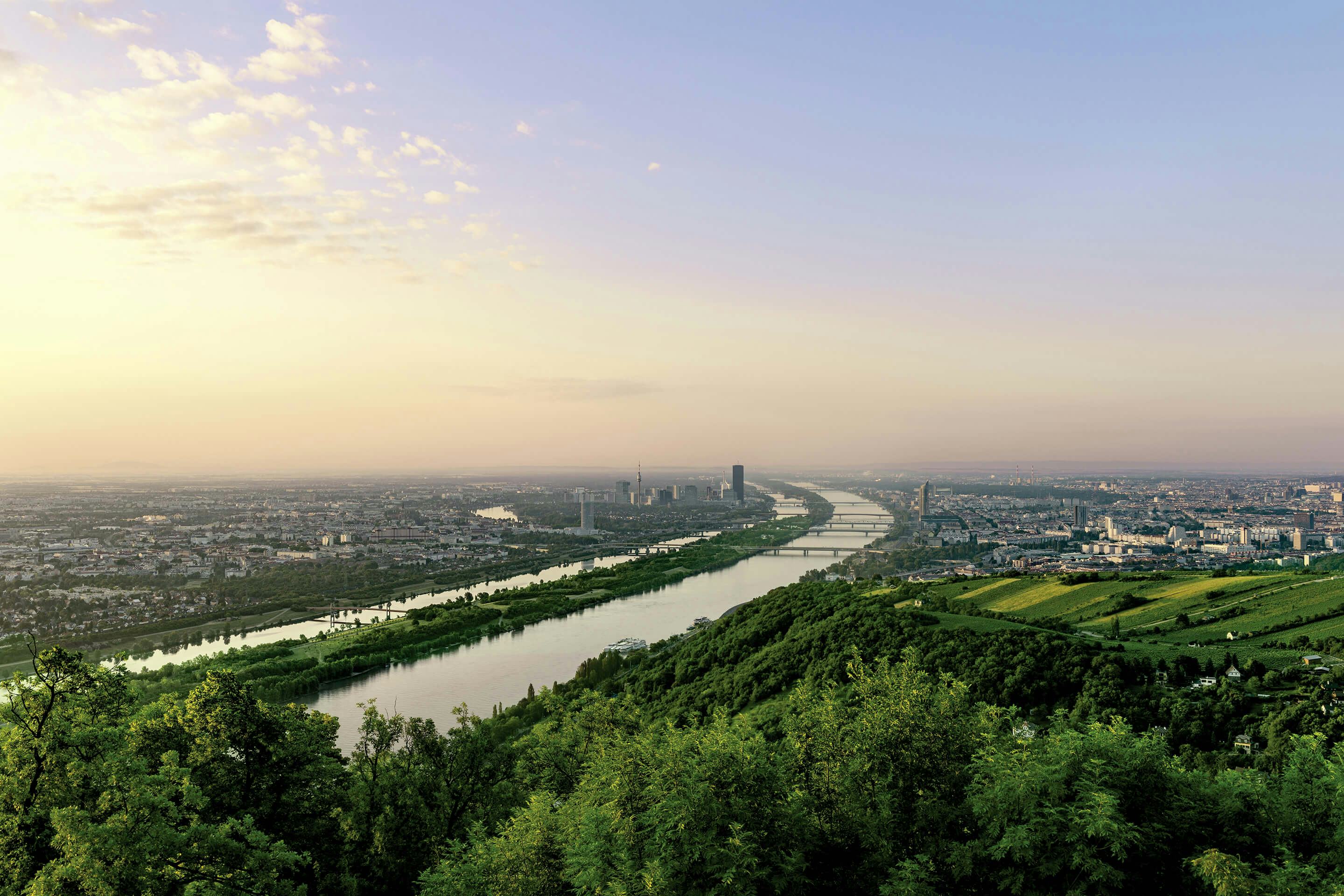Foto: Blick vom Kahlenberg auf Wien und auf die Donau