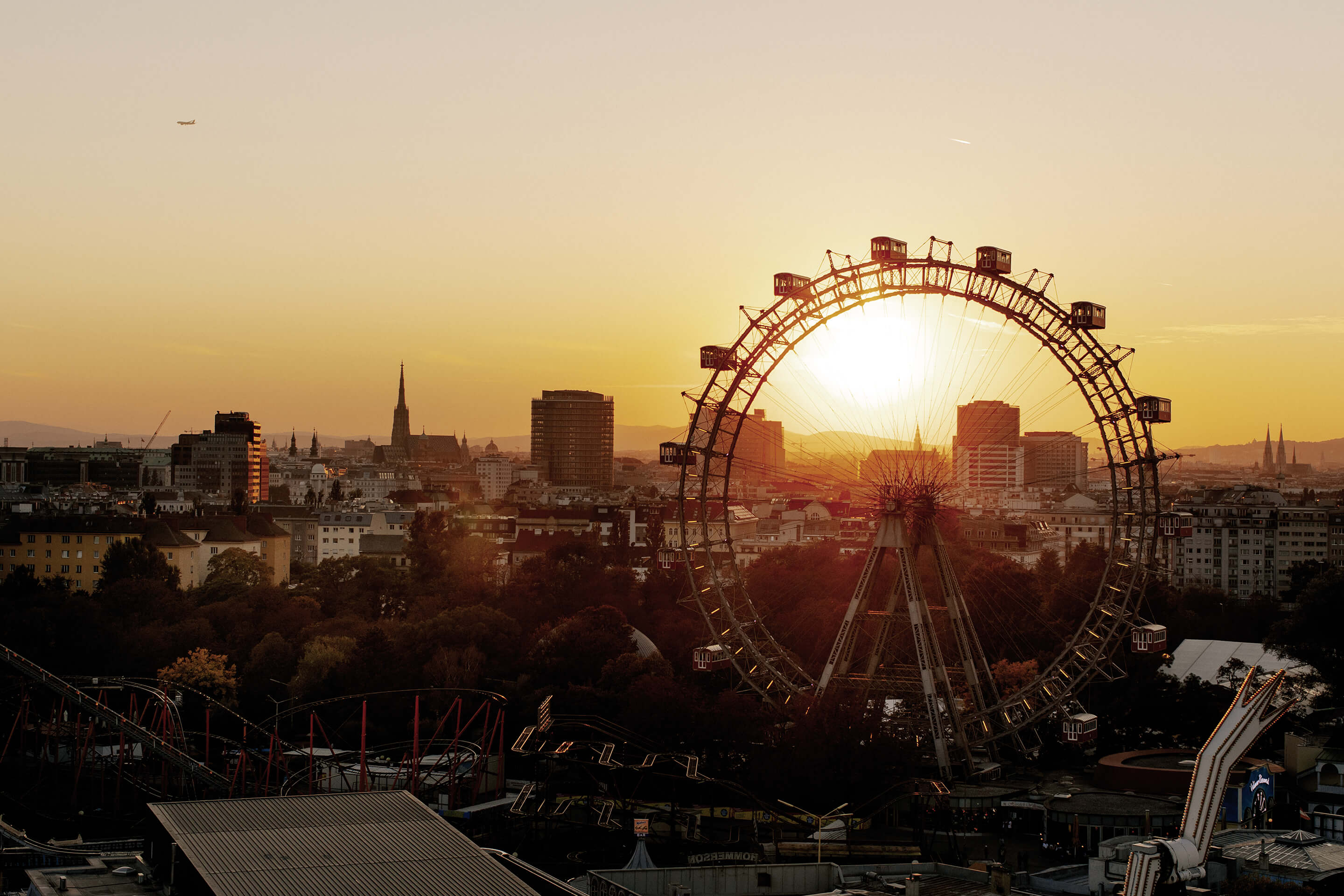 Foto: Wiener Prater beim Sonnenuntergang